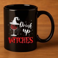 Halloween Glass Of Wine Drink Up Witches Funny Drinking Wine 11oz C Handle Ceramic Mug