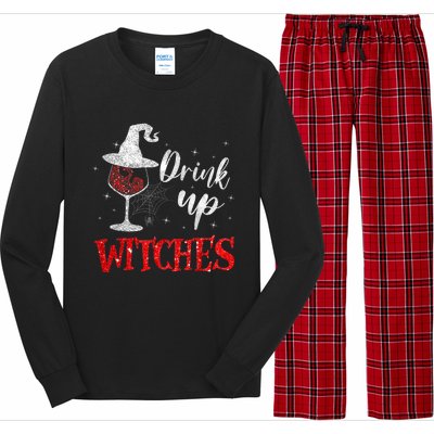 Halloween Glass Of Wine Drink Up Witches Funny Drinking Wine Long Sleeve Pajama Set