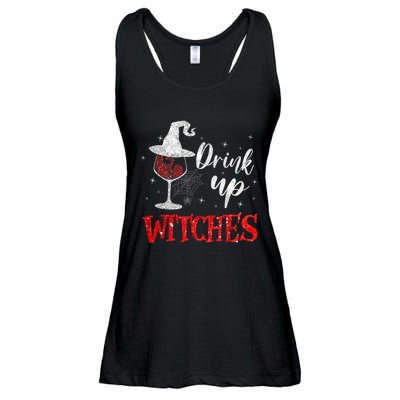 Halloween Glass Of Wine Drink Up Witches Funny Drinking Wine Ladies Essential Flowy Tank