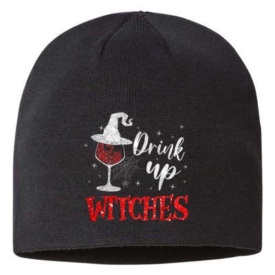 Halloween Glass Of Wine Drink Up Witches Funny Drinking Wine Sustainable Beanie