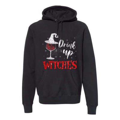 Halloween Glass Of Wine Drink Up Witches Funny Drinking Wine Premium Hoodie