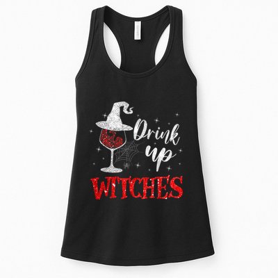 Halloween Glass Of Wine Drink Up Witches Funny Drinking Wine Womens Tank Top