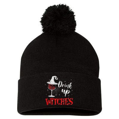 Halloween Glass Of Wine Drink Up Witches Funny Drinking Wine Pom Pom 12in Knit Beanie