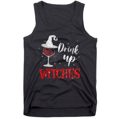 Halloween Glass Of Wine Drink Up Witches Funny Drinking Wine Tank Top