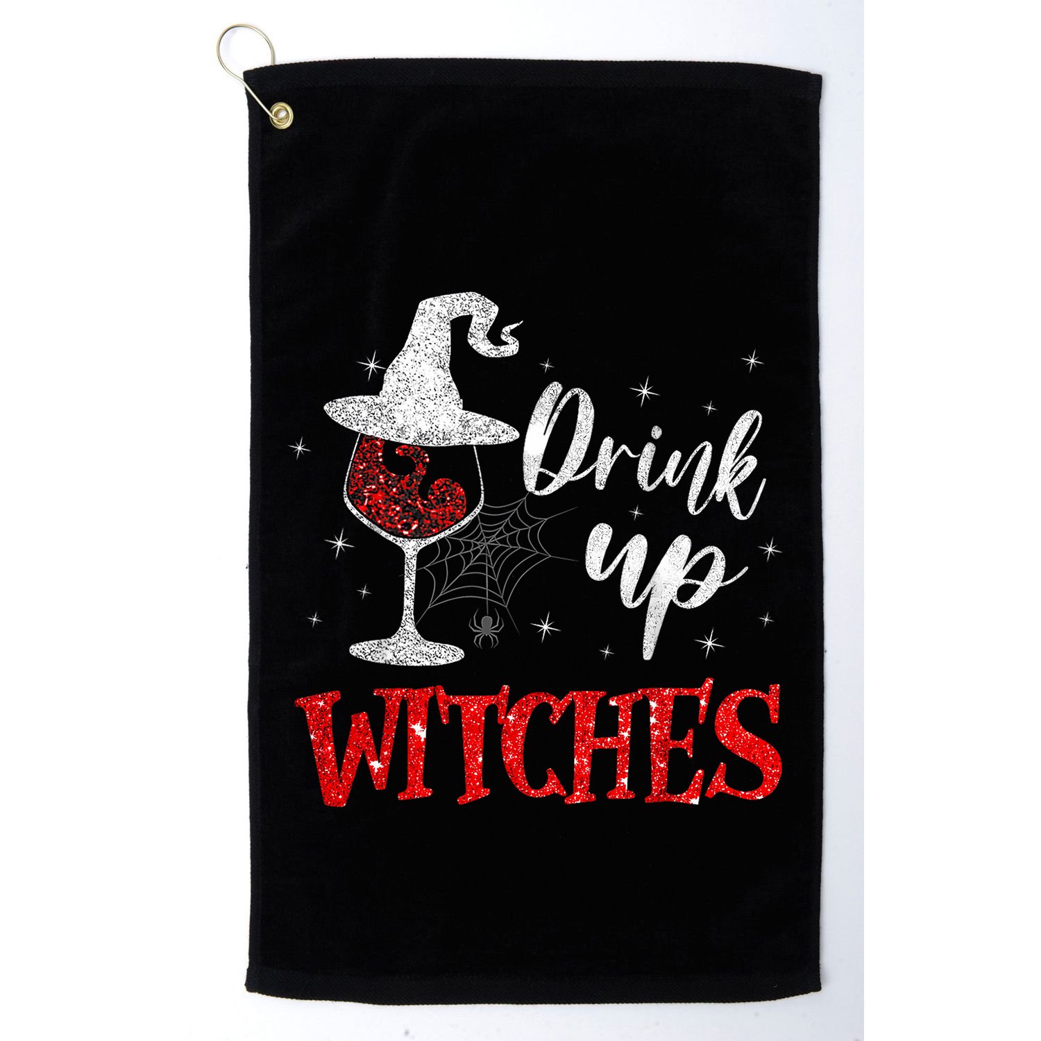 Halloween Glass Of Wine Drink Up Witches Funny Drinking Wine Golf Towel