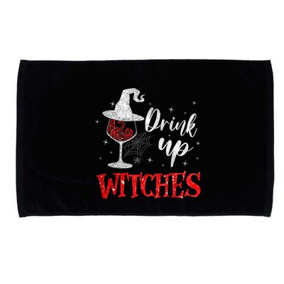 Halloween Glass Of Wine Drink Up Witches Funny Drinking Wine Microfiber Hand Towel