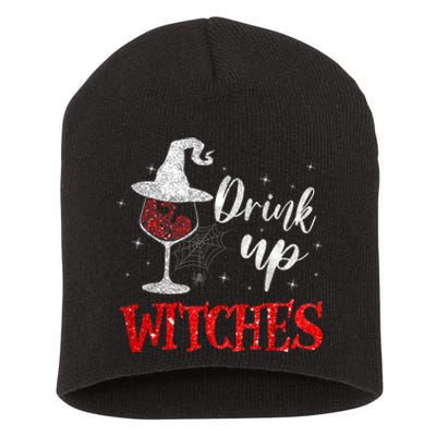 Halloween Glass Of Wine Drink Up Witches Funny Drinking Wine Short Acrylic Beanie