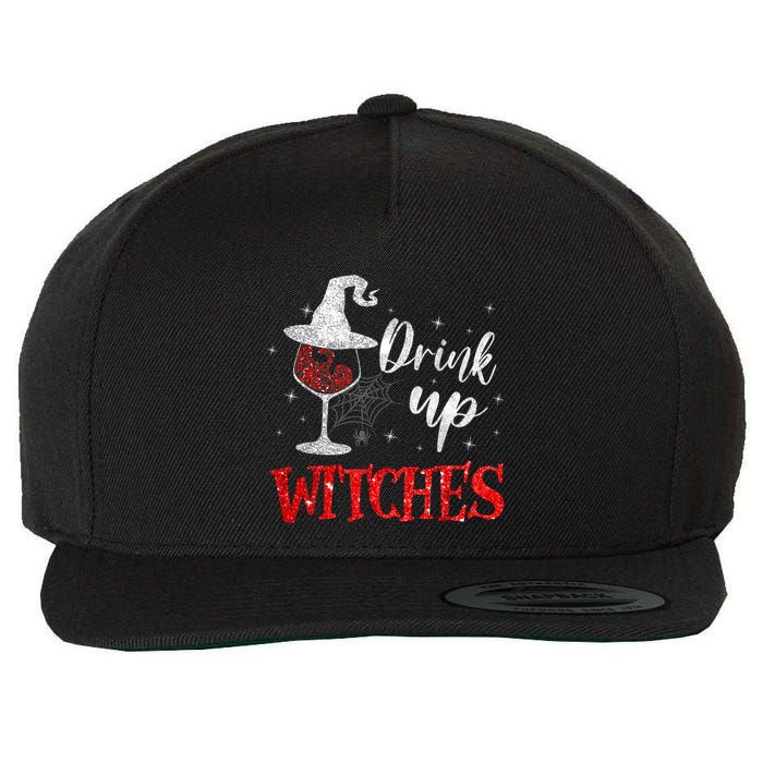 Halloween Glass Of Wine Drink Up Witches Funny Drinking Wine Wool Snapback Cap