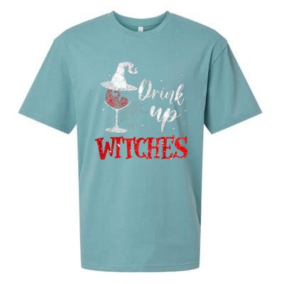 Halloween Glass Of Wine Drink Up Witches Funny Drinking Wine Sueded Cloud Jersey T-Shirt