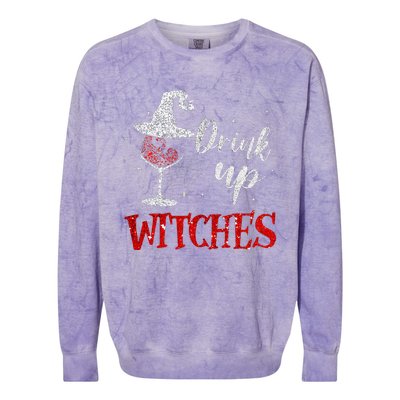 Halloween Glass Of Wine Drink Up Witche Colorblast Crewneck Sweatshirt