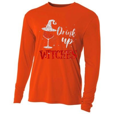 Halloween Glass Of Wine Drink Up Witche Cooling Performance Long Sleeve Crew