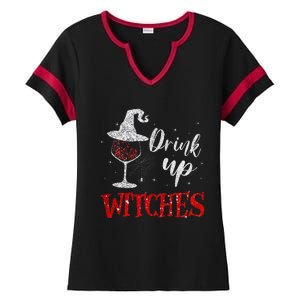 Halloween Glass Of Wine Drink Up Witche Ladies Halftime Notch Neck Tee