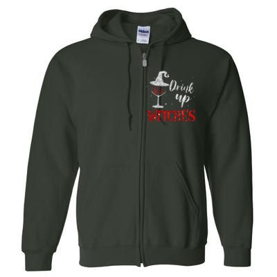 Halloween Glass Of Wine Drink Up Witche Full Zip Hoodie