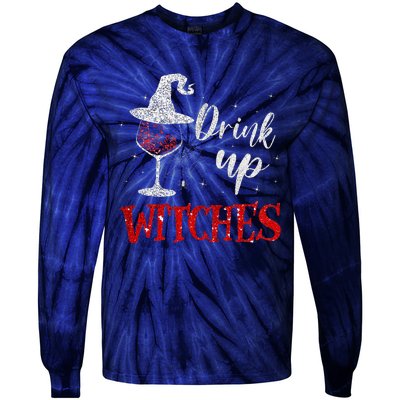 Halloween Glass Of Wine Drink Up Witche Tie-Dye Long Sleeve Shirt