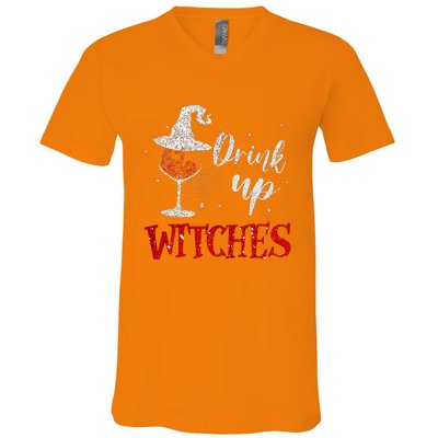 Halloween Glass Of Wine Drink Up Witche V-Neck T-Shirt