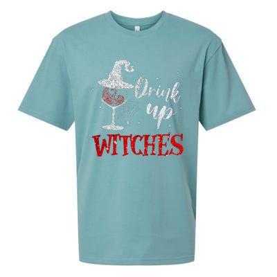 Halloween Glass Of Wine Drink Up Witche Sueded Cloud Jersey T-Shirt