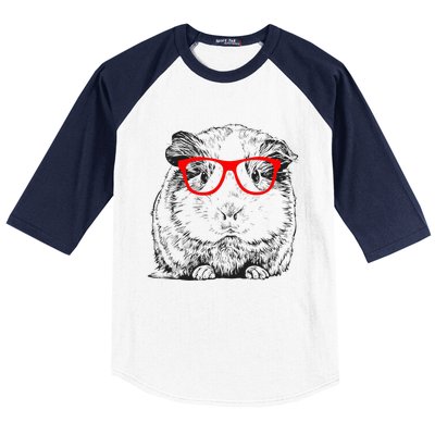 Hipster Guinea Pig In Red Glasses Pet Animal Baseball Sleeve Shirt