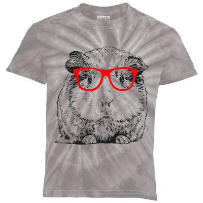 Hipster Guinea Pig In Red Glasses Pet Animal Kids Tie-Dye T-Shirt