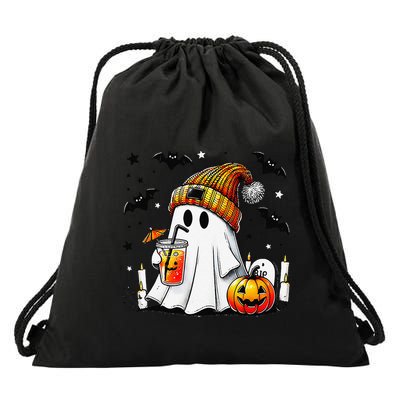 Halloween Ghost Pumpkin Spice Latte Coffee Drawstring Bag