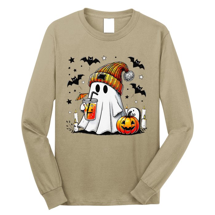 Halloween Ghost Pumpkin Spice Latte Coffee Long Sleeve Shirt