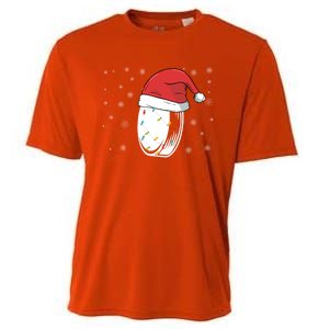 Hockey Game Puck Santa Hat Funny Christmas Hockey Player Great Gift Cooling Performance Crew T-Shirt