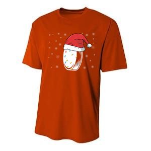 Hockey Game Puck Santa Hat Funny Christmas Hockey Player Great Gift Performance Sprint T-Shirt