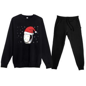 Hockey Game Puck Santa Hat Funny Christmas Hockey Player Great Gift Premium Crewneck Sweatsuit Set