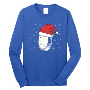 Hockey Game Puck Santa Hat Funny Christmas Hockey Player Great Gift Long Sleeve Shirt