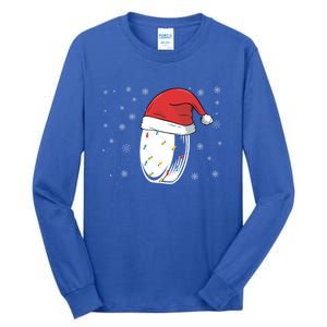 Hockey Game Puck Santa Hat Funny Christmas Hockey Player Great Gift Tall Long Sleeve T-Shirt