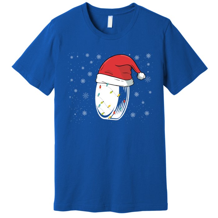 Hockey Game Puck Santa Hat Funny Christmas Hockey Player Great Gift Premium T-Shirt