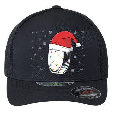 Hockey Game Puck Santa Hat Funny Christmas Hockey Player Gift Flexfit Unipanel Trucker Cap