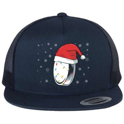 Hockey Game Puck Santa Hat Funny Christmas Hockey Player Gift Flat Bill Trucker Hat