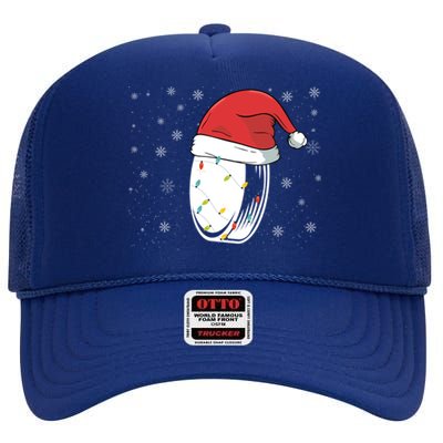 Hockey Game Puck Santa Hat Funny Christmas Hockey Player Gift High Crown Mesh Back Trucker Hat