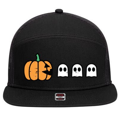 Halloween Gamer Pumpkin Eating Ghost Costume Boy Kids 7 Panel Mesh Trucker Snapback Hat