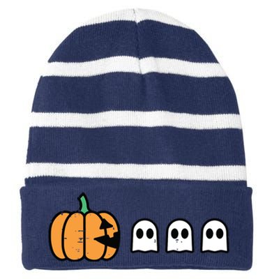 Halloween Gamer Pumpkin Eating Ghost Costume Boy Kids Striped Beanie with Solid Band