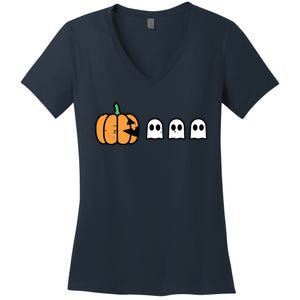 Halloween Gamer Pumpkin Eating Ghost Costume Boy Kids Women's V-Neck T-Shirt