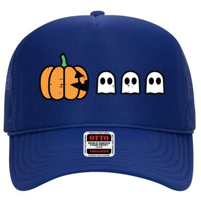 Halloween Gamer Pumpkin Eating Ghost Costume Boy Kids High Crown Mesh Back Trucker Hat