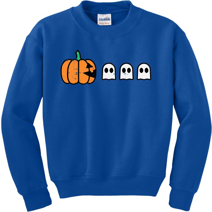 Halloween Gamer Pumpkin Eating Ghost Costume Kids Sweatshirt