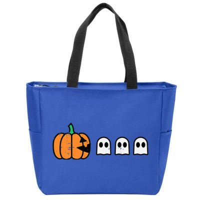 Halloween Gamer Pumpkin Eating Ghost Costume Zip Tote Bag