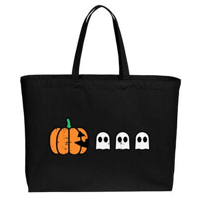 Halloween Gamer Pumpkin Eating Ghost Costume Cotton Canvas Jumbo Tote