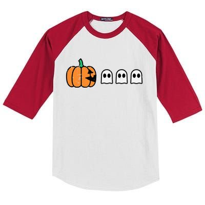 Halloween Gamer Pumpkin Eating Ghost Costume Kids Colorblock Raglan Jersey