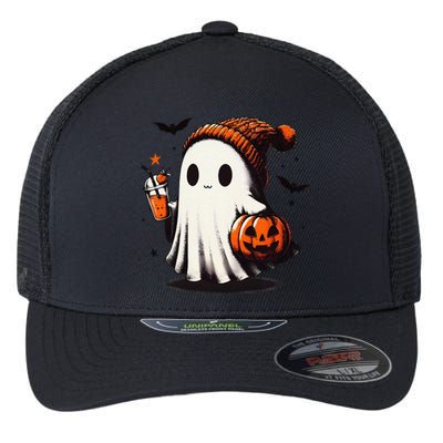 Halloween Ghost Pumpkin Fall Drinks Spooky Beanie Flexfit Unipanel Trucker Cap