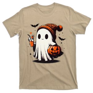 Halloween Ghost Pumpkin Fall Drinks Spooky Beanie T-Shirt