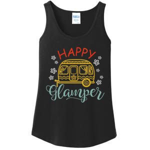 Happy Glamper Quote Adventure Awaits Funny Camper Camp Ladies Essential Tank