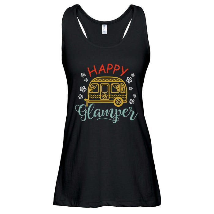 Happy Glamper Quote Adventure Awaits Funny Camper Camp Ladies Essential Flowy Tank