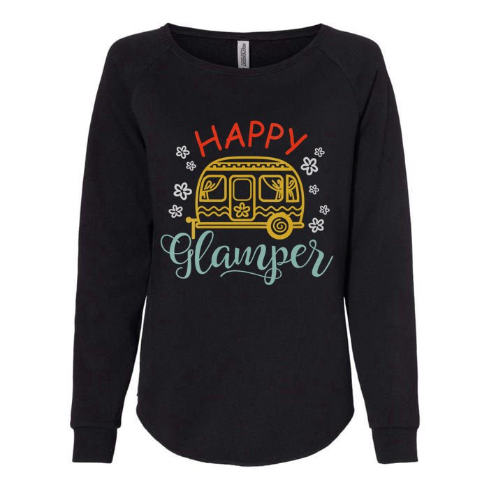 Happy Glamper Quote Adventure Awaits Funny Camper Camp Womens California Wash Sweatshirt