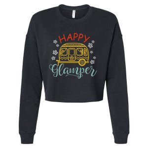 Happy Glamper Quote Adventure Awaits Funny Camper Camp Cropped Pullover Crew