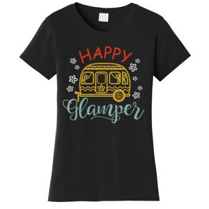 Happy Glamper Quote Adventure Awaits Funny Camper Camp Women's T-Shirt