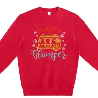 Happy Glamper Quote Adventure Awaits Funny Camper Camp Premium Crewneck Sweatshirt