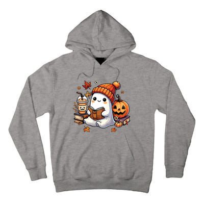 Halloween Ghost Reading Book Lovers Cute Ghost Coffee Women Tall Hoodie